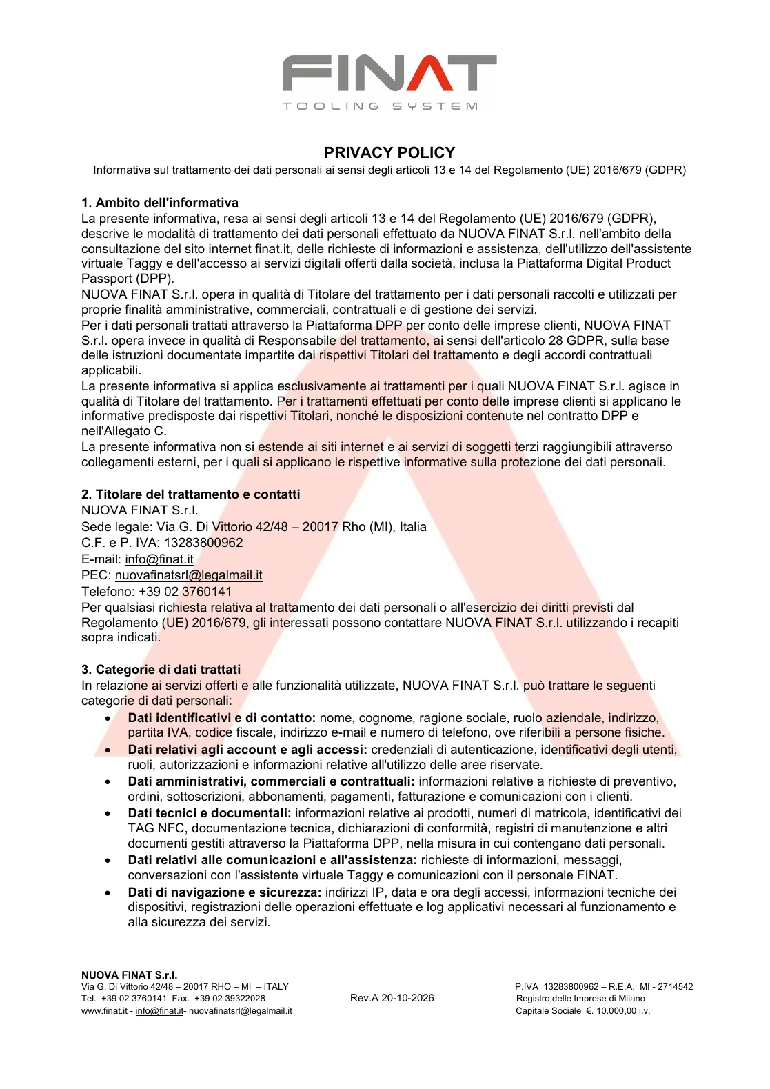 Privacy Policy FINAT - pagina 1 di 6